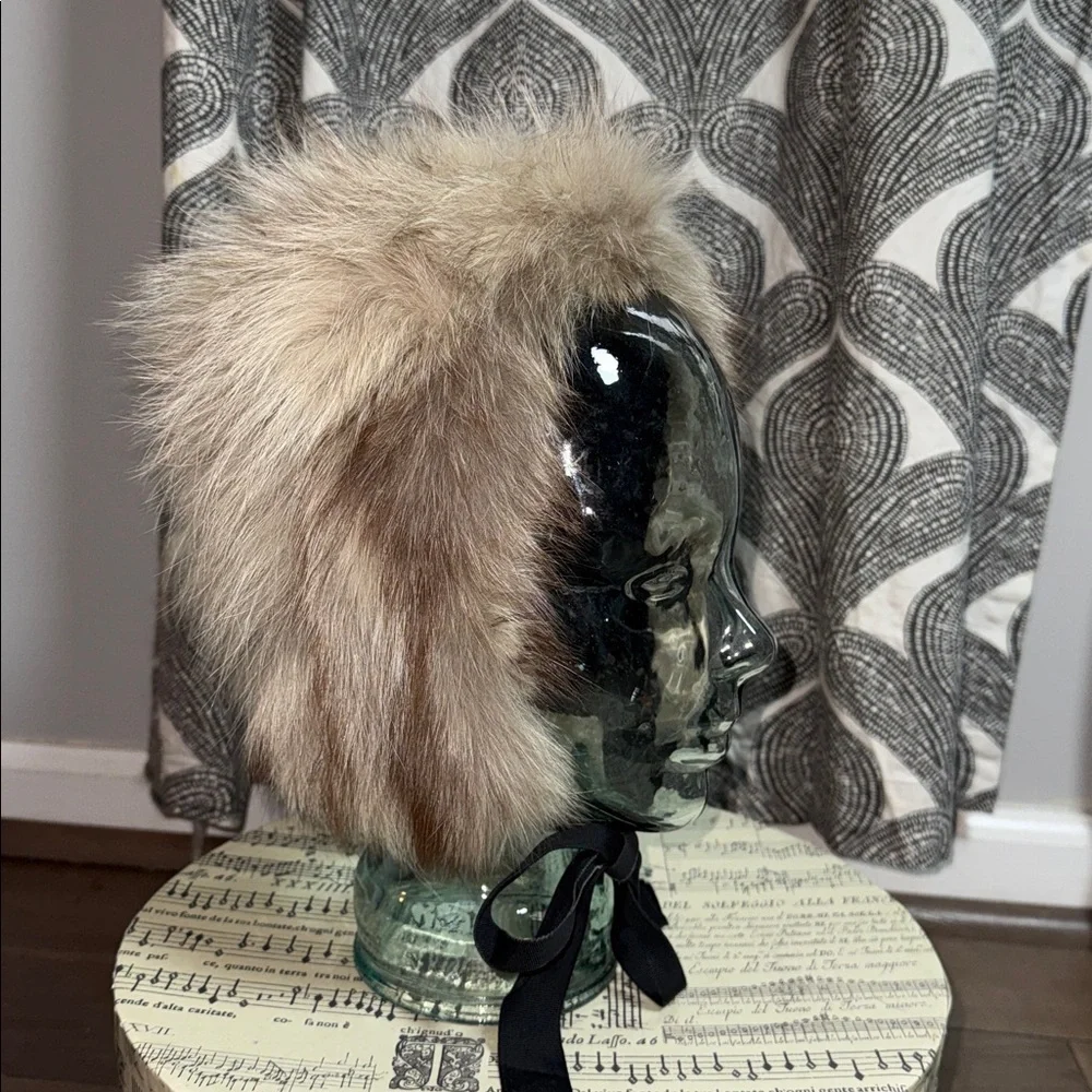 Vintage B. Altman & Co. Real Fur Bonnet Luxury Winter Hood with Grosgrain Ribbon